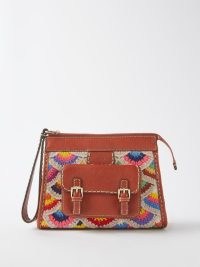 CHLOÉ Edith crochet wool-blend leather clutch – brown bohemian bags – small crocheted boho handbag – designer handbags at MATCHESFASHION