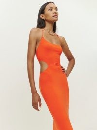 Reformation Tati Knit Dress in Flame / orange cut out halterneck midi dresses / spaghetti strap halter fashion