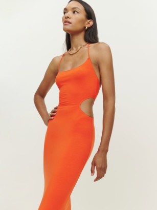 Reformation Tati Knit Dress in Flame / orange cut out halterneck midi dresses / spaghetti strap halter fashion - flipped