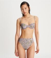 Tory Burch PRINTED UNDERWIRE BIKINI TOP Lilac Garden Medallion ~ womens floral print bikinis ~ women’s SPF 50 sun protection swimwear