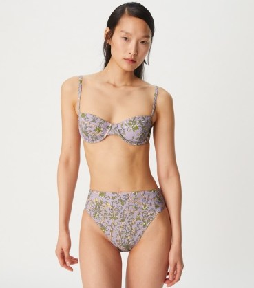 Tory Burch PRINTED UNDERWIRE BIKINI TOP Lilac Garden Medallion ~ womens floral print bikinis ~ women’s SPF 50 sun protection swimwear - flipped