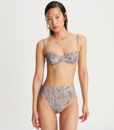 Tory Burch PRINTED UNDERWIRE BIKINI TOP Lilac Garden Medallion ~ womens floral print bikinis ~ women’s SPF 50 sun protection swimwear