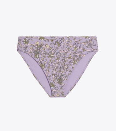 Tory Burch PRINTED HIGH-WAISTED BIKINI BOTTOM in Lilac Garden Medallion ~ womens floral high leg bikini bottoms ~ women’s designer bikinis - flipped