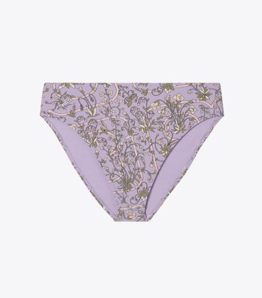Tory Burch PRINTED HIGH-WAISTED BIKINI BOTTOM in Lilac Garden Medallion ~ womens floral high leg bikini bottoms ~ women’s designer bikinis