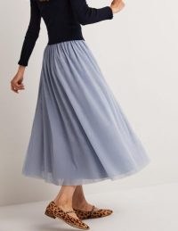 Boden Tulle Full Midi Skirt Dusty Blue | women’s sheer overlay skirts
