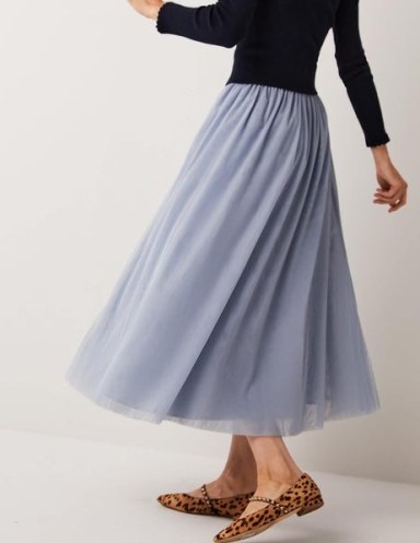 Boden Tulle Full Midi Skirt Dusty Blue | women’s sheer overlay skirts - flipped