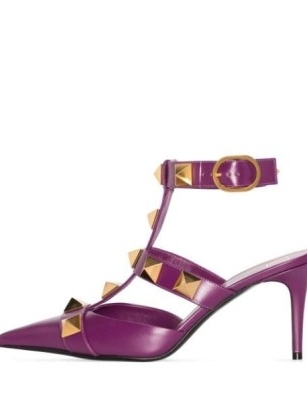 VALENTINO GARAVANI 80mm Roman-stud pumps in purple ~ women’s studded footwear ~ farfetch ~ womens designer shoes