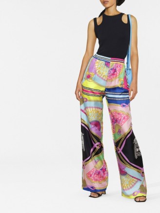 Versace graphic-print wide-leg trousers in multicolour – women’s floaty multicoloured silk pants – mixed prints on womens designer clothes – FARFETCH - flipped