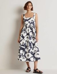 Boden Violet Square Neck Midi Dress Navy, Elegant Vine / strapless blue and white floral print fit and flare dresses