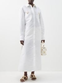 VALENTINO A-line silk-faille maxi shirt dress in white ~ luxury long length A-line shirt dresses ~ women’s luxe designer clothes ~ MATCHESFASHION