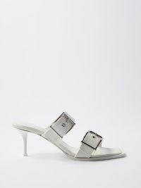 ALEXANDER MCQUEEN Punk 65 buckled leather sandals ~ white chunky strap mules ~ double buckle detail square toe stiletto heels ~ women’s designer shoes ~ MATCHESFASHION