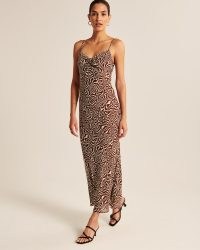 Abercrombie & Fitch Cinch-Front Maxi Dress Brown Pattern – animal print spaghetti shoulder strap dresses