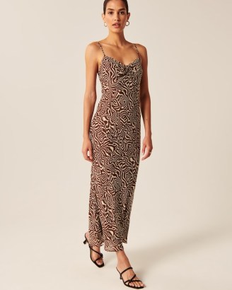 Abercrombie & Fitch Cinch-Front Maxi Dress Brown Pattern – animal print spaghetti shoulder strap dresses - flipped