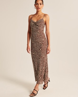 Abercrombie & Fitch Cinch-Front Maxi Dress Brown Pattern – animal print spaghetti shoulder strap dresses
