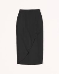 Abercrombie & Fitch Elevated Ponte Midi Skirt in Black | high cut-away slit hem skirts