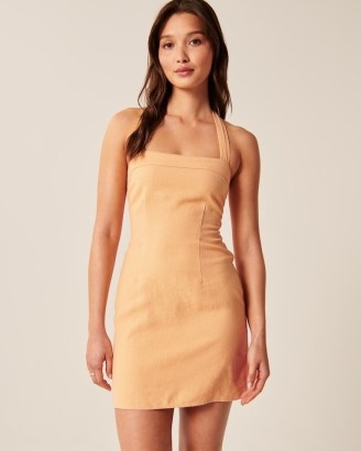 Abercrombie & Fitch Halter Linen-Blend Mini Dress – orange halterneck dresses