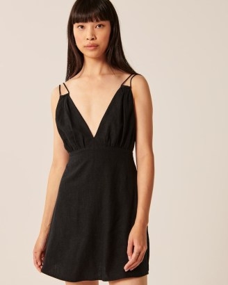 Abercrombie & Fitch Plunge V-Neck Strappy Skort in Black | dresses with skorts | deep plunging neckline fashion | double spaghetti shoulder straps