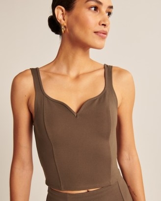 Abercrombie & Fitch Ponte Corset Sweetheart Top in Brown ~ sleeveless fitted bodice tops - flipped