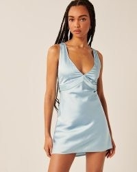 Abercrombie & Fitch Satin Slip Mini Dress Light Blue ~ sleeveless plunge front dresses