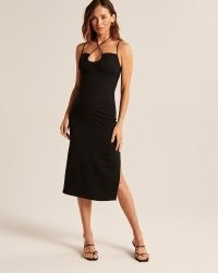 Aberbrombie & Fitch Strappy Halter Midi Dress in Black – spaghetti strap evening dresses – halterneck LBD