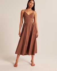 Abercrombie & Fitch Strappy Plunge Corset Maxi Dress in Brown ~ skinny shoulder strap dresses