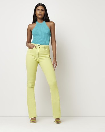 RIVER ISLAND YELLOW HIGH RISE FLARE JEANS | women’s casual denim fashion | womens flares - flipped