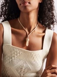 CHLOÉ Jemma citrine and leather necklace – boho quartz pendants – bohemian style necklaces – women’s designer jewellery at MATCHESFASHION