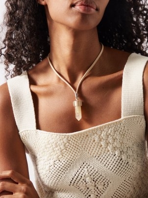 CHLOÉ Jemma citrine and leather necklace – boho quartz pendants – bohemian style necklaces – women’s designer jewellery at MATCHESFASHION - flipped