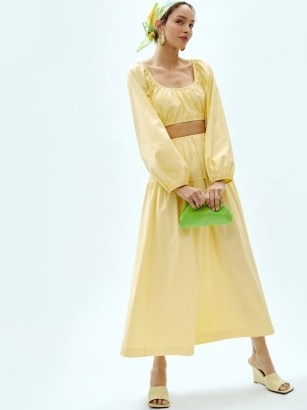 Reformation Yuli Two Piece in zest | yellow organic cotton crop top and midi skirt co-ord | women’s summer fashion sets | chic peasant style outfit - flipped