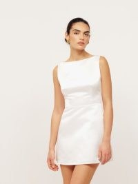 Reformation Zenni Dress in Ivoey ~ sleeveless mini length wedding dresses ~ A-line ~ boat neck ~ luxe bridal dresses