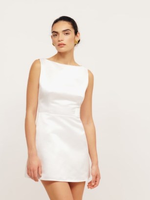 Reformation Zenni Dress in Ivoey ~ sleeveless mini length wedding dresses ~ A-line ~ boat neck ~ luxe bridal dresses - flipped