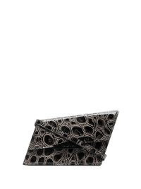 Acne Studios Distortion embossed shoulder bag in black ~ small asymmetric shaped bags ~ croc effect crossbody ~ asymmetrical crocodile embossed leather handbags ~ farfetch