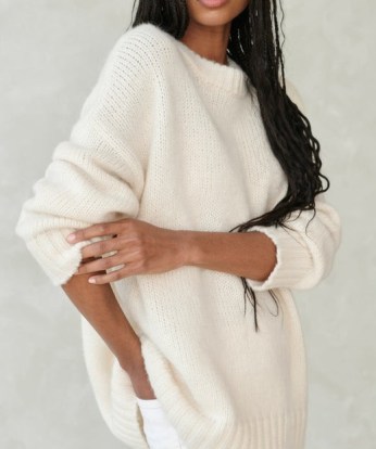 JENNI KAYNE Alpaca Cocoon Crewneck in Ivory / women’s luxe oversized sweaters / slouchy jumpers - flipped