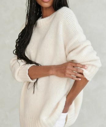 JENNI KAYNE Alpaca Cocoon Crewneck in Ivory / women’s luxe oversized sweaters / slouchy jumpers