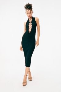 With Jéan Amethyst Midi Dress Black | sleeveless lace up front evening dresses | ribbed party fashion with a fitted silhouette | going out evening glamour