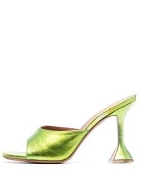 Amina Muaddi Lupita 110mm mules in green metallic leather / martini heel mule sandals / glamorous open toe party shoes / farfetch