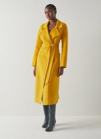 L.K. BENNETT Anderson Yellow Double-Faced Wool Coat – bright winter outerwear – colours of autumn – women’s chic tie waist wrap coats