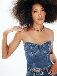 Reformation Andi Denim Bustier Top in Huron ~ blue strapless bust cup tops