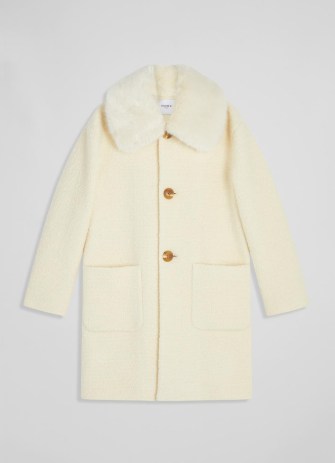 L.K. BENNETT Aster Cream Wool-Blend Bouclé Faux Fur Collar Coat | women’s luxe winter coats | womens luxury outerwear - flipped