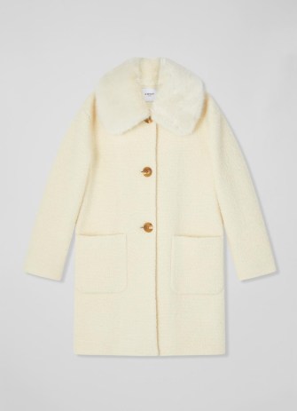 L.K. BENNETT Aster Cream Wool-Blend Bouclé Faux Fur Collar Coat | women’s luxe winter coats | womens luxury outerwear