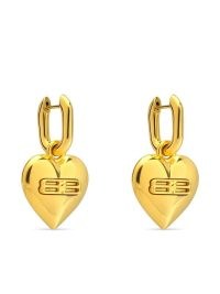 Balenciaga BB heart-shaped earrings – women’s gold tone debossed logo drops – womens designer fashion jewellery – farfetch – hearts