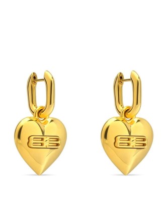 Balenciaga BB heart-shaped earrings – women’s gold tone debossed logo drops – womens designer fashion jewellery – farfetch – hearts