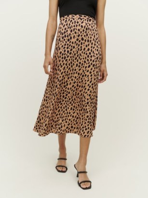 Reformation Bea Skirt in Bobcat / lightweight drapey animal print midi skirts - flipped