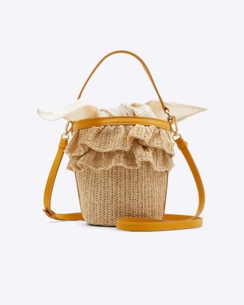 Draper James Beatrice Bucket Bag in Raffia in Natural ~ cute summer crossbody bags - flipped