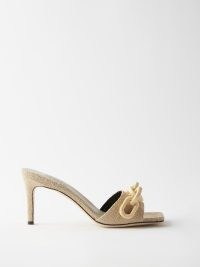 SERENA UZIYEL Catena 70 chain-embellished jute sandals in beige ~ chunky chain mule sandals ~ square toe