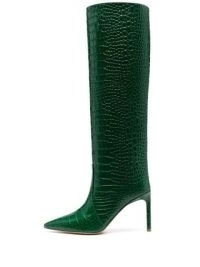 BETTINA VERMILLON Josephine crocodile-embossed knee boots emerald green / pointed toe croc effect leather stiletto boot / farfetch / women’s autumn footwear / farfetch