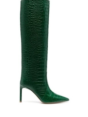 BETTINA VERMILLON Josephine crocodile-embossed knee boots emerald green / pointed toe croc effect leather stiletto boot / farfetch / women’s autumn footwear / farfetch - flipped