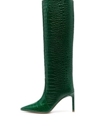 BETTINA VERMILLON Josephine crocodile-embossed knee boots emerald green / pointed toe croc effect leather stiletto boot / farfetch / women’s autumn footwear / farfetch
