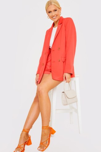BILLIE FAIERS CORAL DOUBLE BREASTED TAILORED BLAZER ~ women’s bright on-trend blazers ~ womens celebrity inspired jackets - flipped