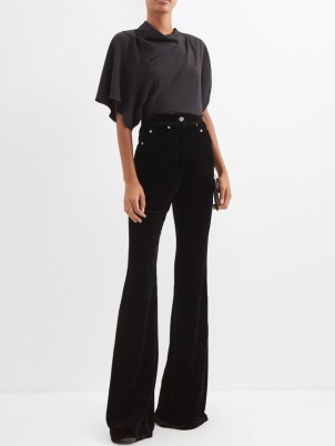 RICK OWENS Bolan high-rise velvet flared trousers in black – women’s luxury flares – MATCHESFASHION - flipped
